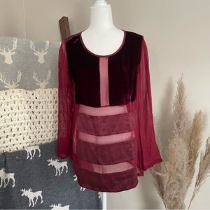 Sundance Burgundy Velvet and Sheer Blouse